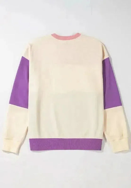 Contrast Round Neck Long Sleeve Sweatshirt - Bad Moms Club