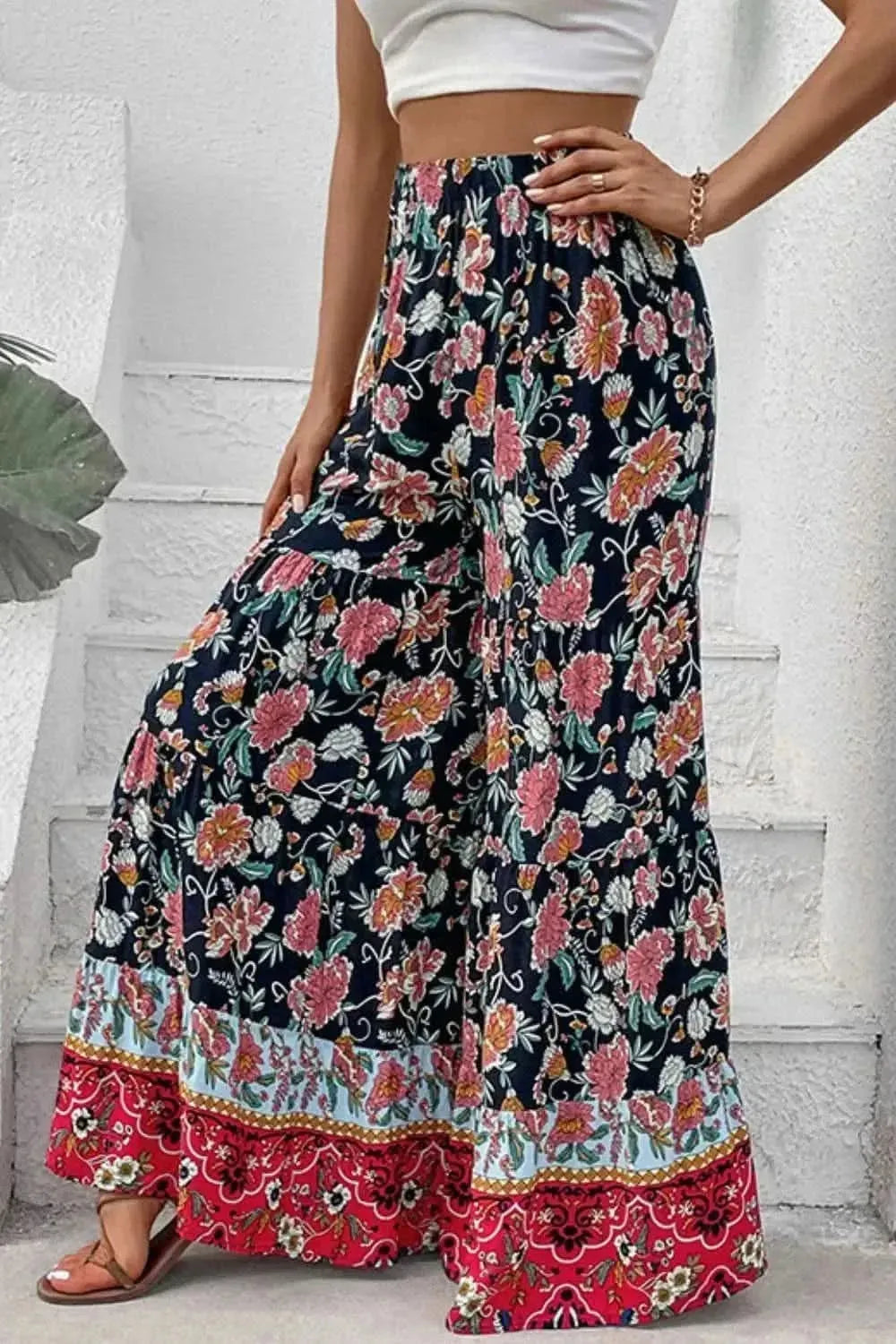 Perfee Floral High Waist Palazzo Pants - Bad Moms Club
