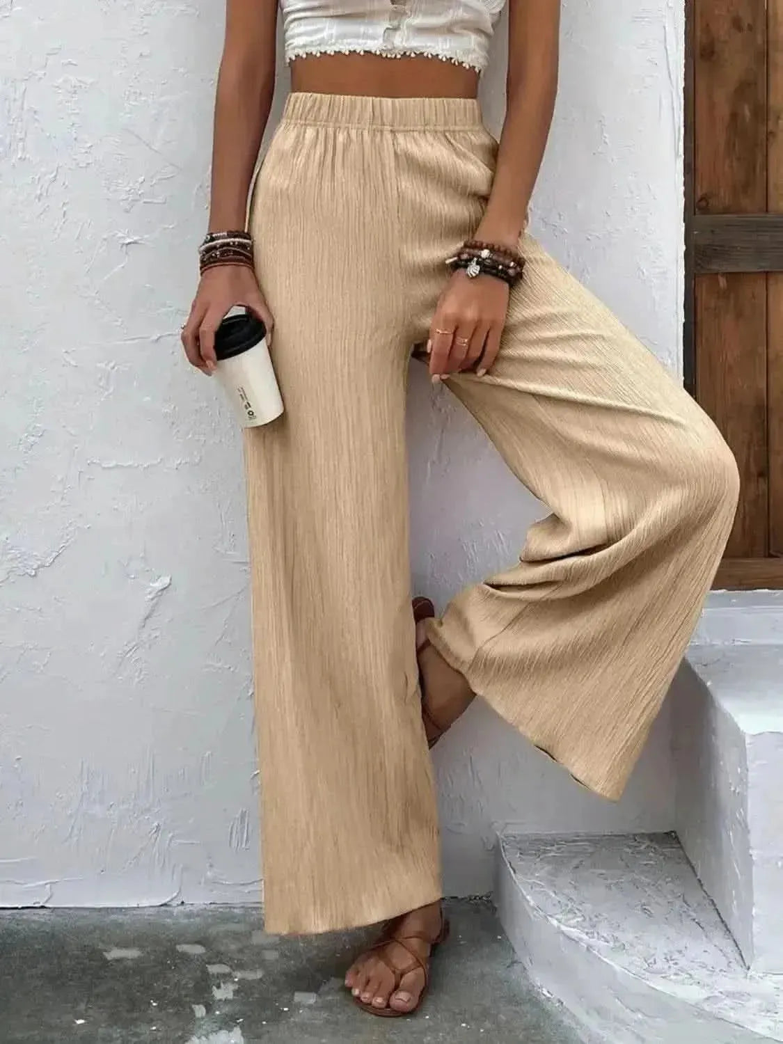 Full Size High Waist Wide Leg Pants - Bad Moms Club