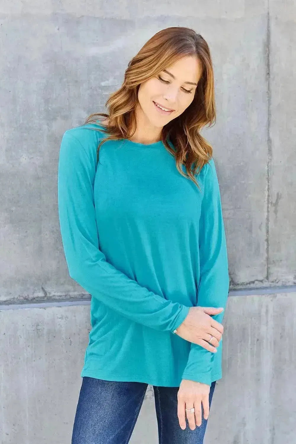 Basic Bae Full Size Round Neck Long Sleeve Top - Bad Moms Club