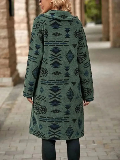 Geometric Pocketed Dropped Shoulder Coat - Bad Moms Club