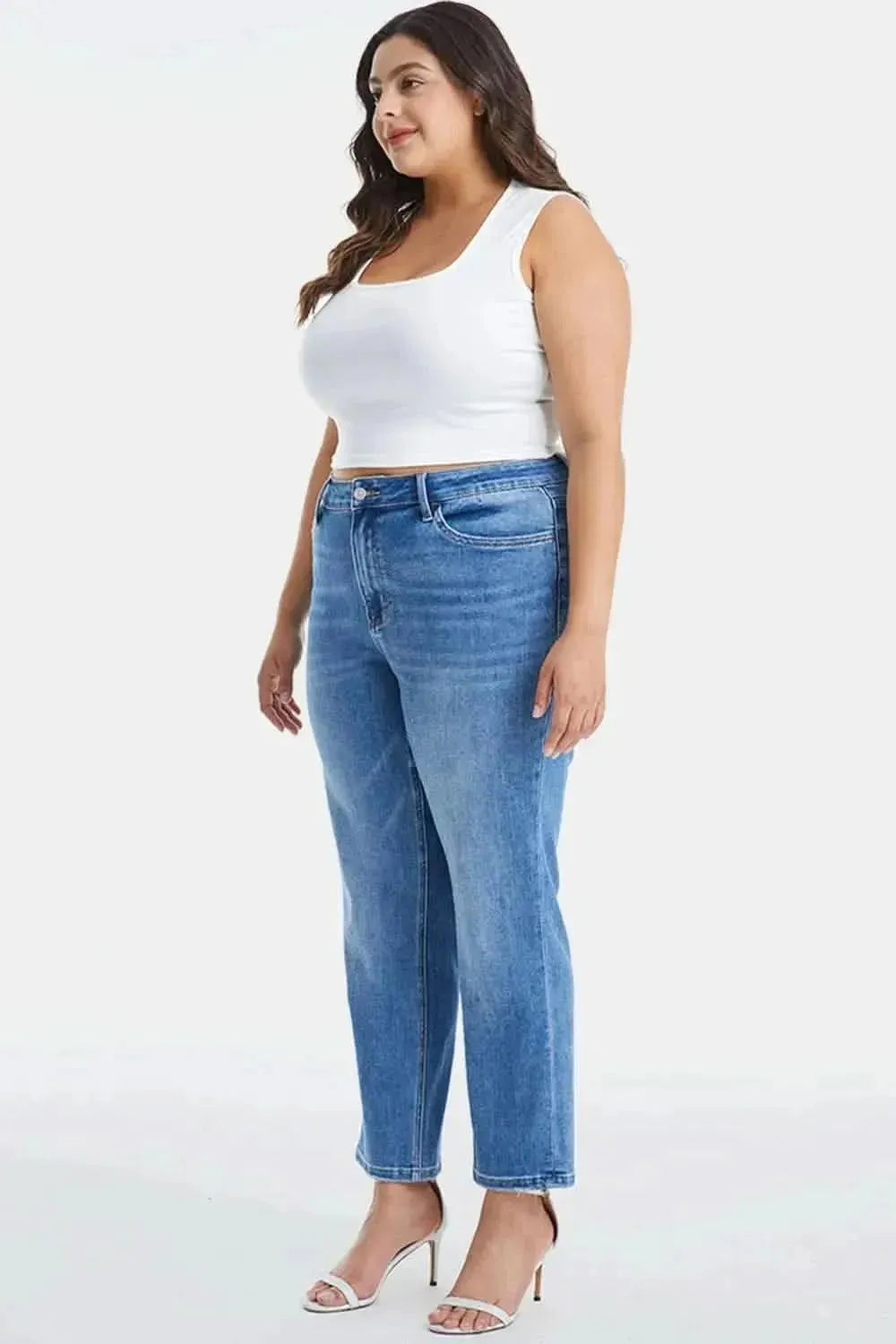 BAYEAS Full Size High Waist Raw Hem Straight Jeans - Bad Moms Club