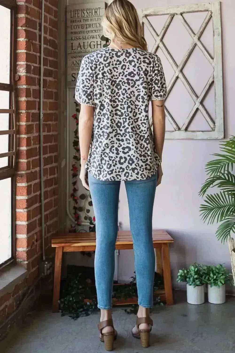 Heimish Leopard Round Neck Petal Sleeve T-Shirt - Bad Moms Club