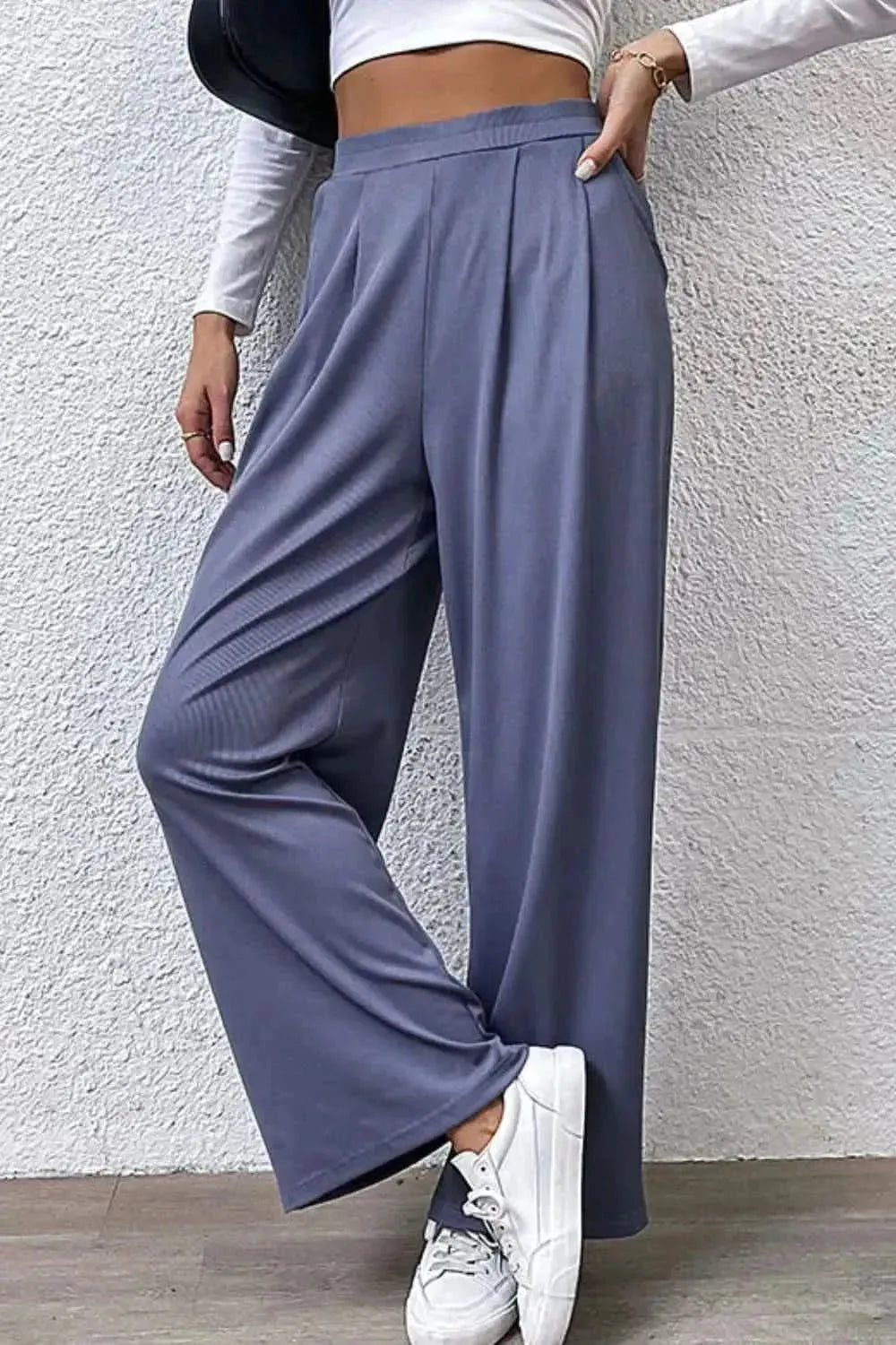 Perfee Pleated Detail Wide-Leg Pants with Pockets - Bad Moms Club