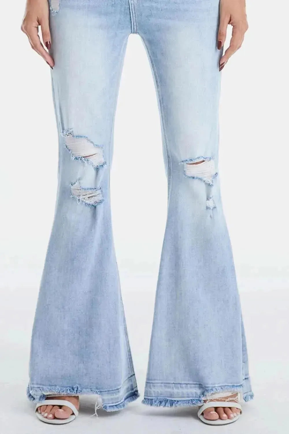 BAYEAS Full Size Distressed Raw Hem High Waist Flare Jeans - Bad Moms Club