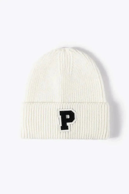 Letter Patch Cuffed Knit Beanie - Bad Moms Club