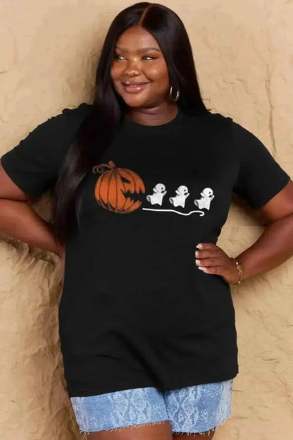 Simply Love Full Size Jack-O'-Lantern Graphic Cotton T-Shirt - Bad Moms Club