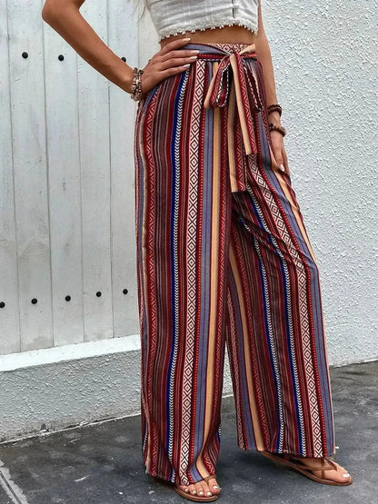 Perfee Tied Geometric Wide Leg Pants - Bad Moms Club
