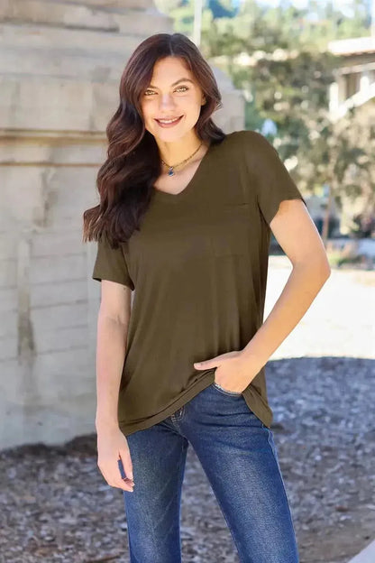 Basic Bae Full Size V-Neck Short Sleeve T-Shirt - Bad Moms Club