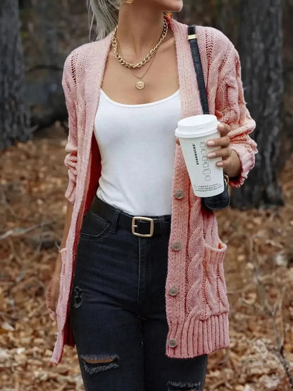 Cable-Knit Button Down Cardigan - Bad Moms Club