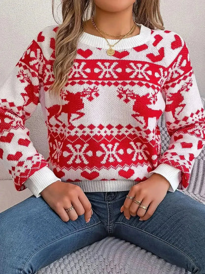 Christmas Element Round Neck Long Sleeve Sweater - Bad Moms Club