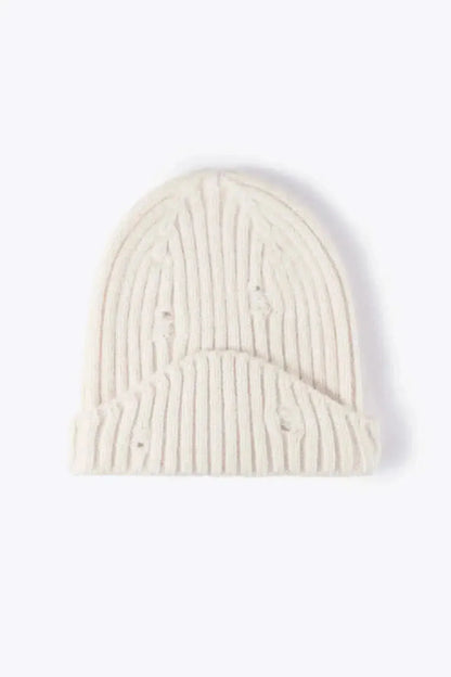 Distressed Rib-Knit Beanie - Bad Moms Club