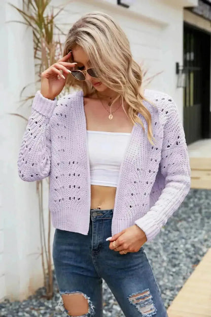 Open Front Cuffed Cropped Cardigan - Bad Moms Club
