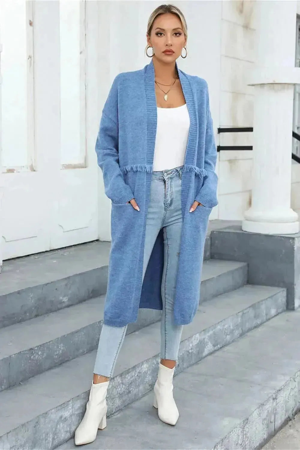 Open Front Pocketed Cardigan - Bad Moms Club