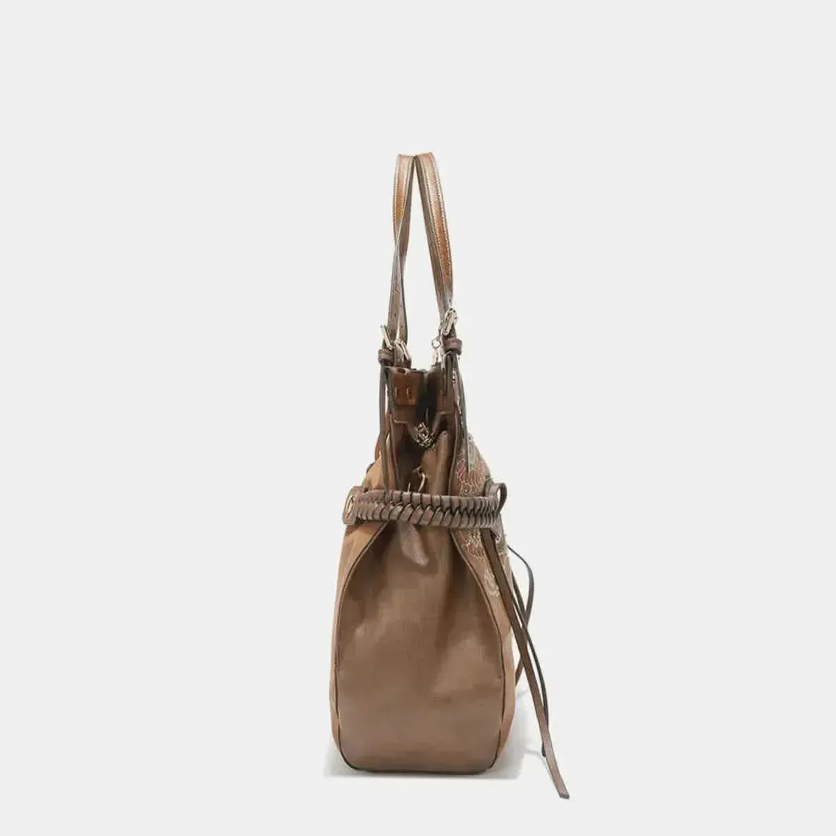 Nicole Lee USA Side Braided Tassel Inlaid Rhinestone Embroidery Hobo Bag - Bad Moms Club