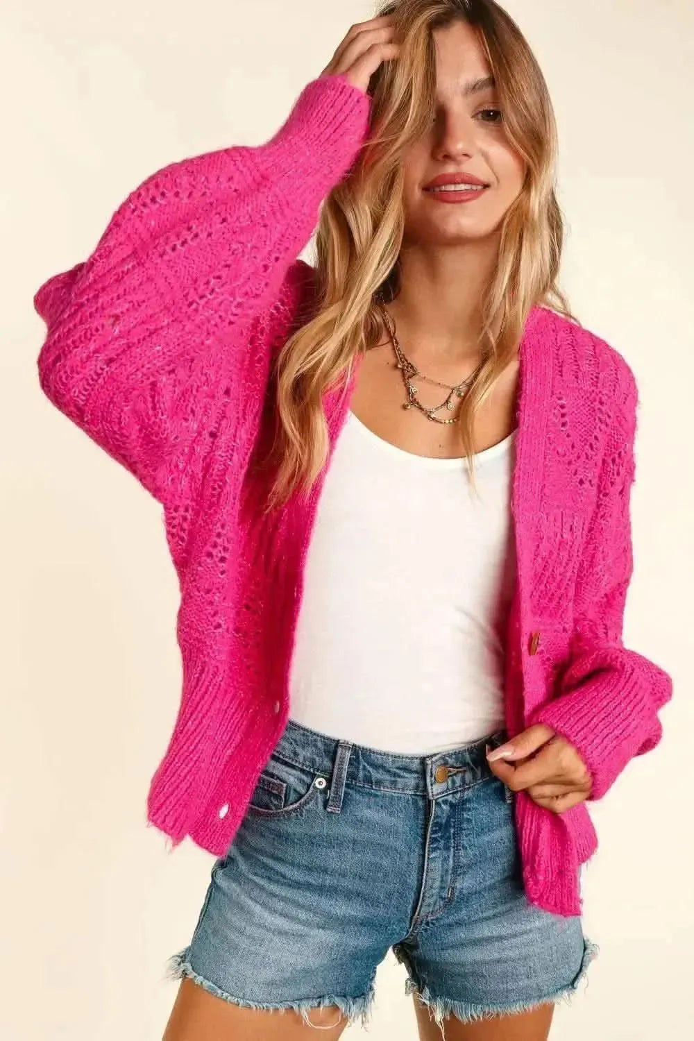 Haptics Full Size Button Down Crop Long Sleeve Cardigan - Bad Moms Club