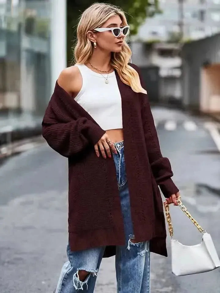 Long Sleeve Waffle-Knit Cardigan - Bad Moms Club