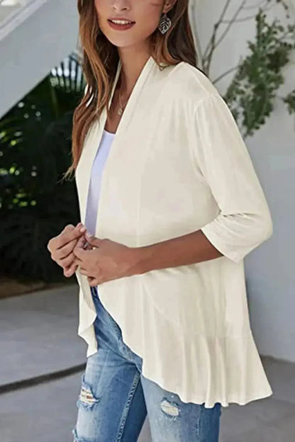 Open Front Ruffle Trim Cardigan - Bad Moms Club