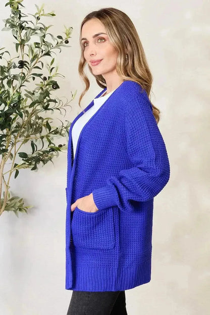 Zenana Full Size Waffle-Knit Open Front Cardigan - Bad Moms Club