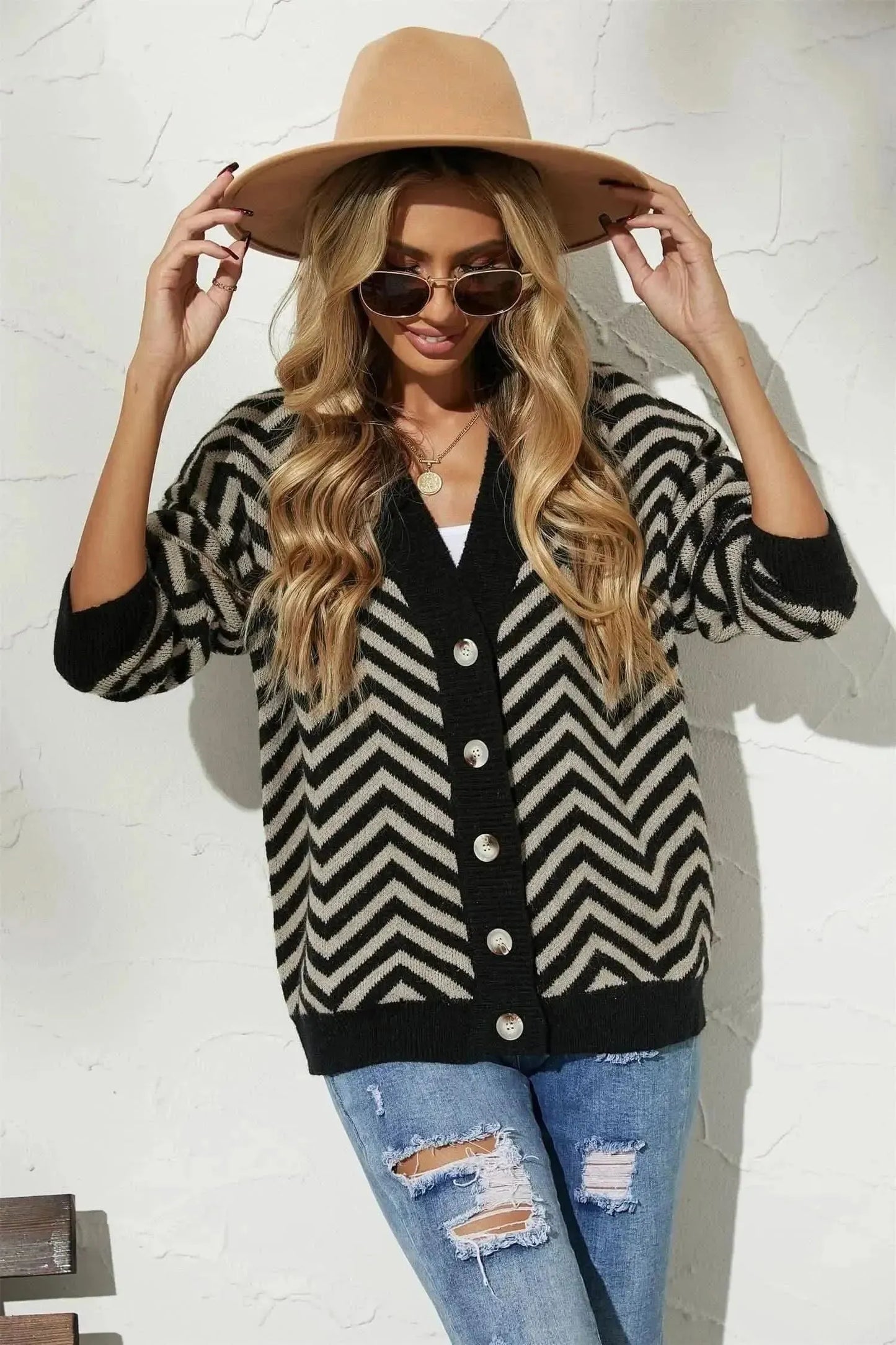 V-Neck Button-Down Cardigan - Bad Moms Club
