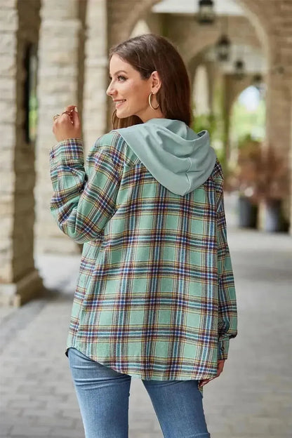 Plaid Long Sleeve Hooded Jacket - Bad Moms Club