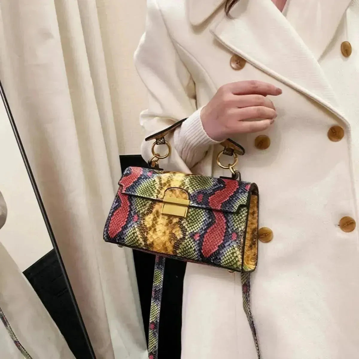 PU Leather Snakeskin Print Crossbody Bag - Bad Moms Club