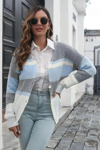 Color Block Button Down Cardigan - Bad Moms Club