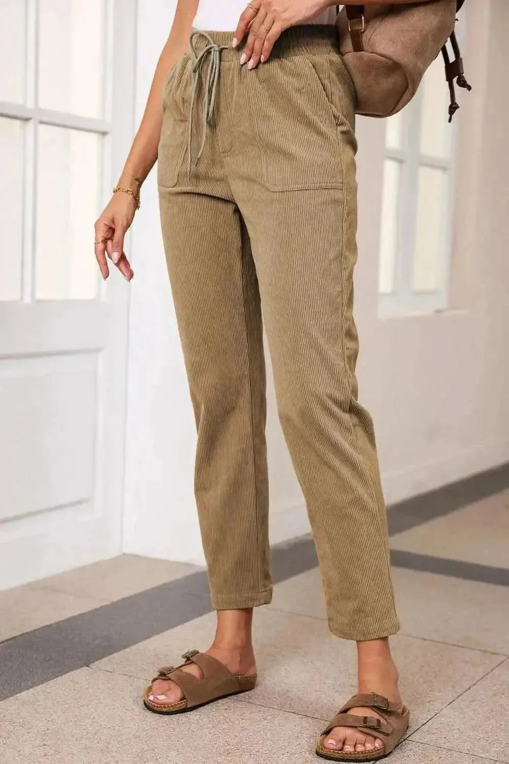 Drawstring Straight Pants with Pockets - Bad Moms Club