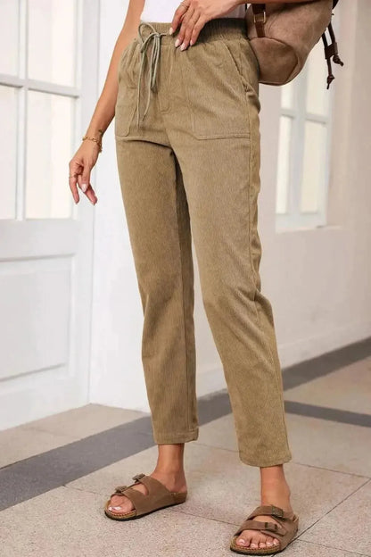 Drawstring Straight Pants with Pockets - Bad Moms Club