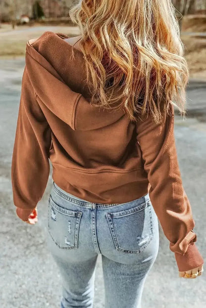 Double Take Half-Zip Thumbhole Sleeve Hoodie - Bad Moms Club