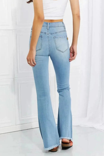 Vibrant MIU Full Size Jess Button Flare Jeans - Bad Moms Club