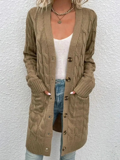 Cable-Knit Button Down Cardigan with Pockets - Bad Moms Club