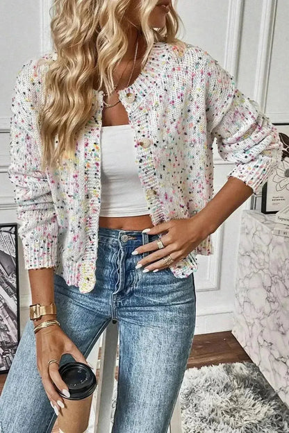 Confetti Button Up Long Sleeve Cardigan - Bad Moms Club