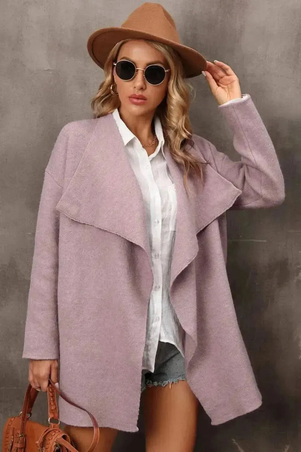 Waterfall Collar Longline Cardigan with Side Pockets - Bad Moms Club