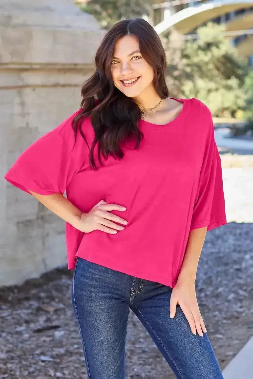 Basic Bae Full Size Round Neck Drop Shoulder T-Shirt - Bad Moms Club