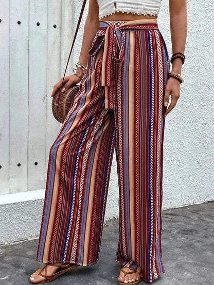 Perfee Tied Geometric Wide Leg Pants - Bad Moms Club
