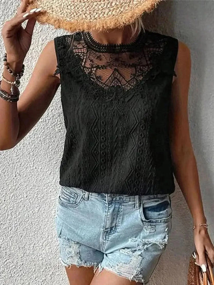 Lace Eyelet Sleeveless Top - Bad Moms Club