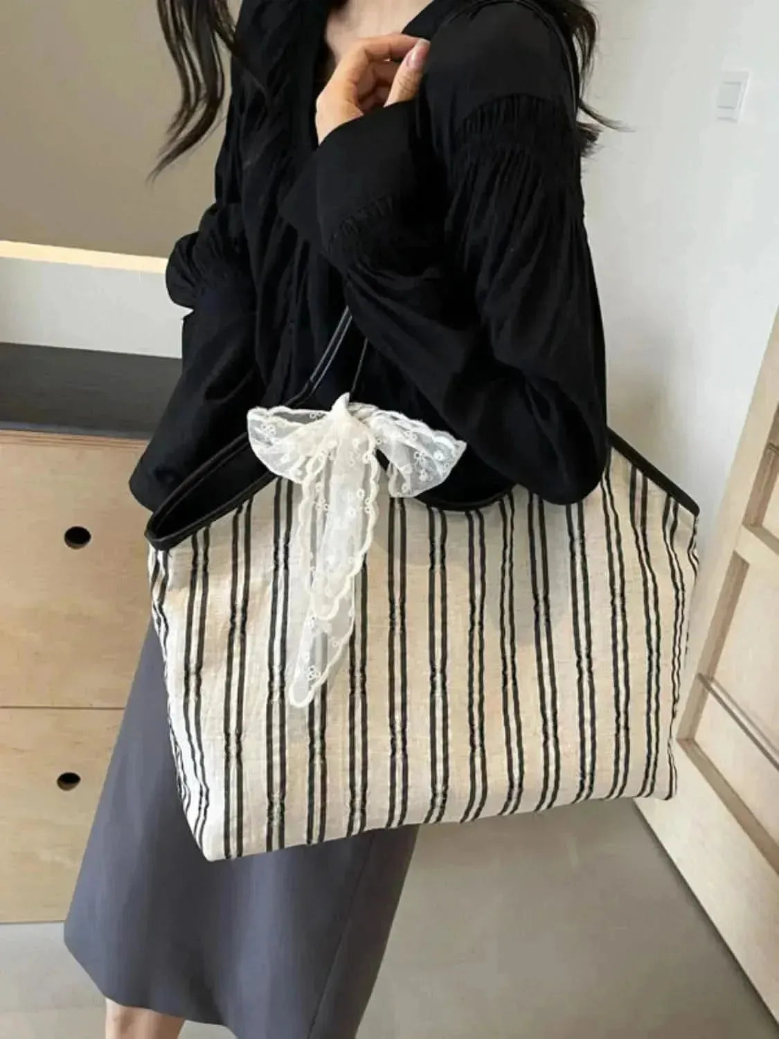 Striped Canvas Tote Bag - Bad Moms Club