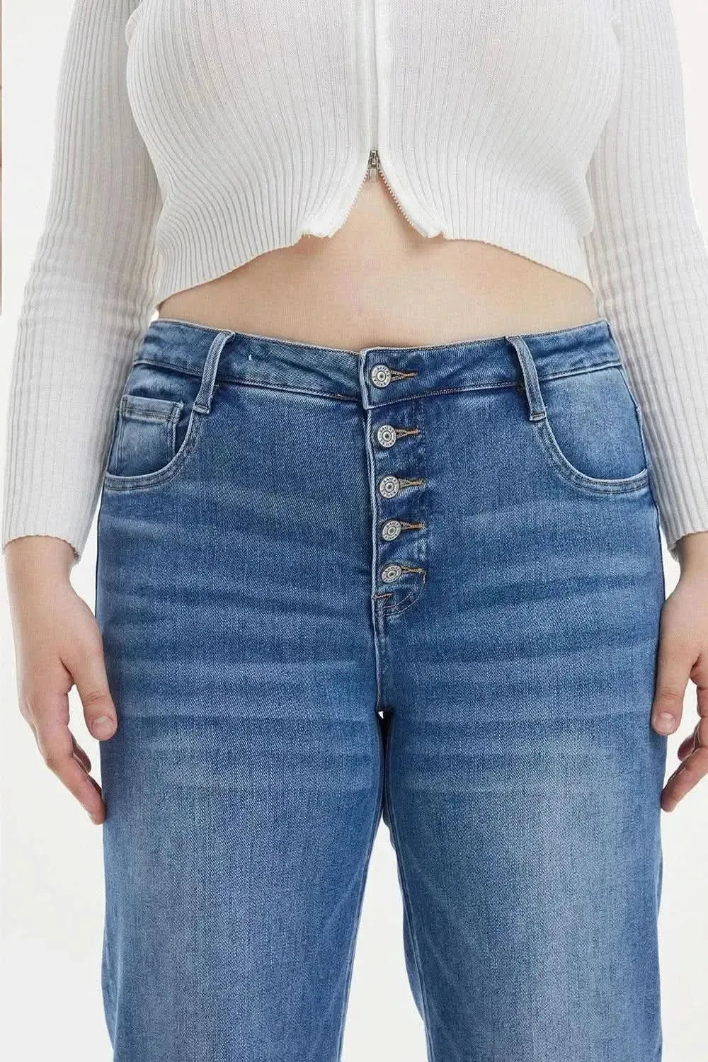 BAYEAS Full Size High Waist Button-Fly Raw Hem Wide Leg Jeans - Bad Moms Club