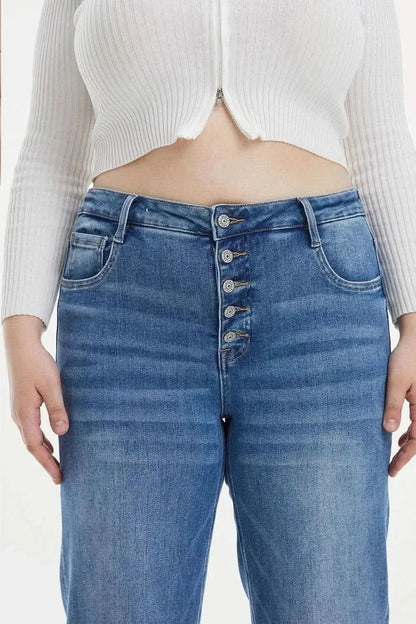 BAYEAS Full Size High Waist Button-Fly Raw Hem Wide Leg Jeans - Bad Moms Club