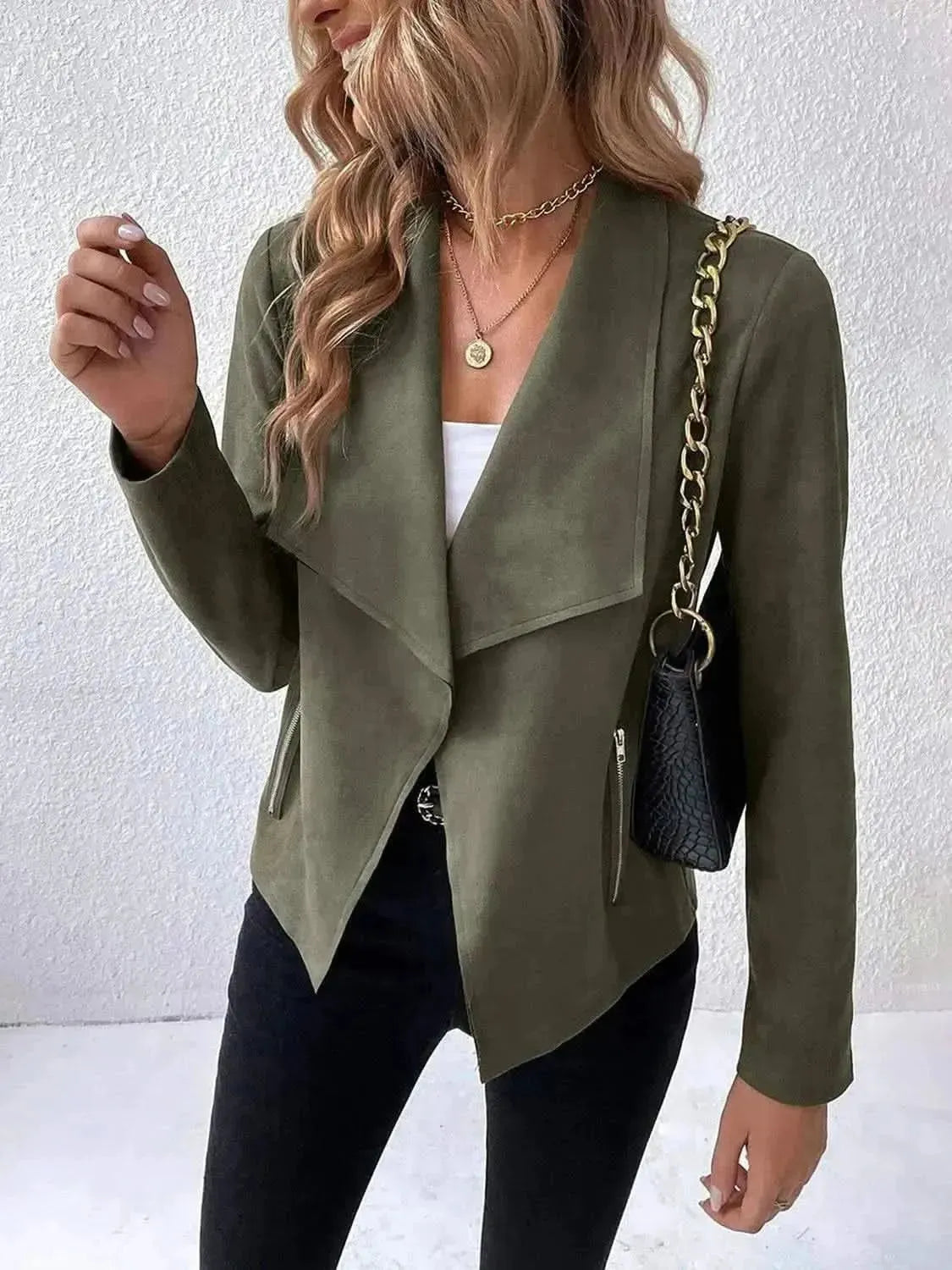 Collared Neck Long Sleeve Jacket - Bad Moms Club
