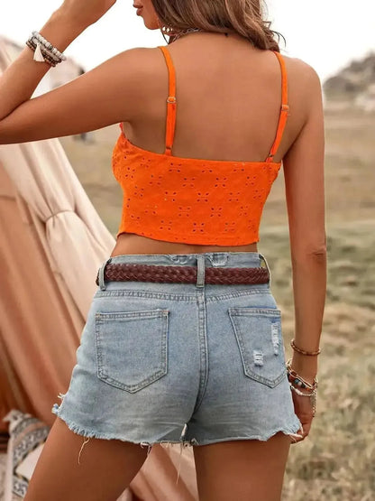 Honey Tied Ruffled Eyelet V-Neck Cami - Bad Moms Club