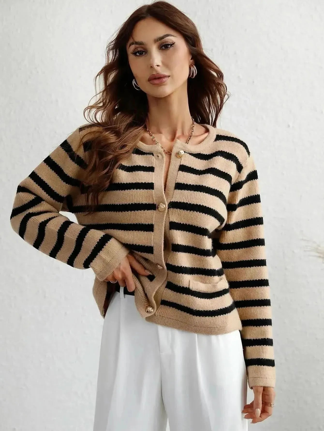 Woven Right Striped Button Front Cardigan - Bad Moms Club