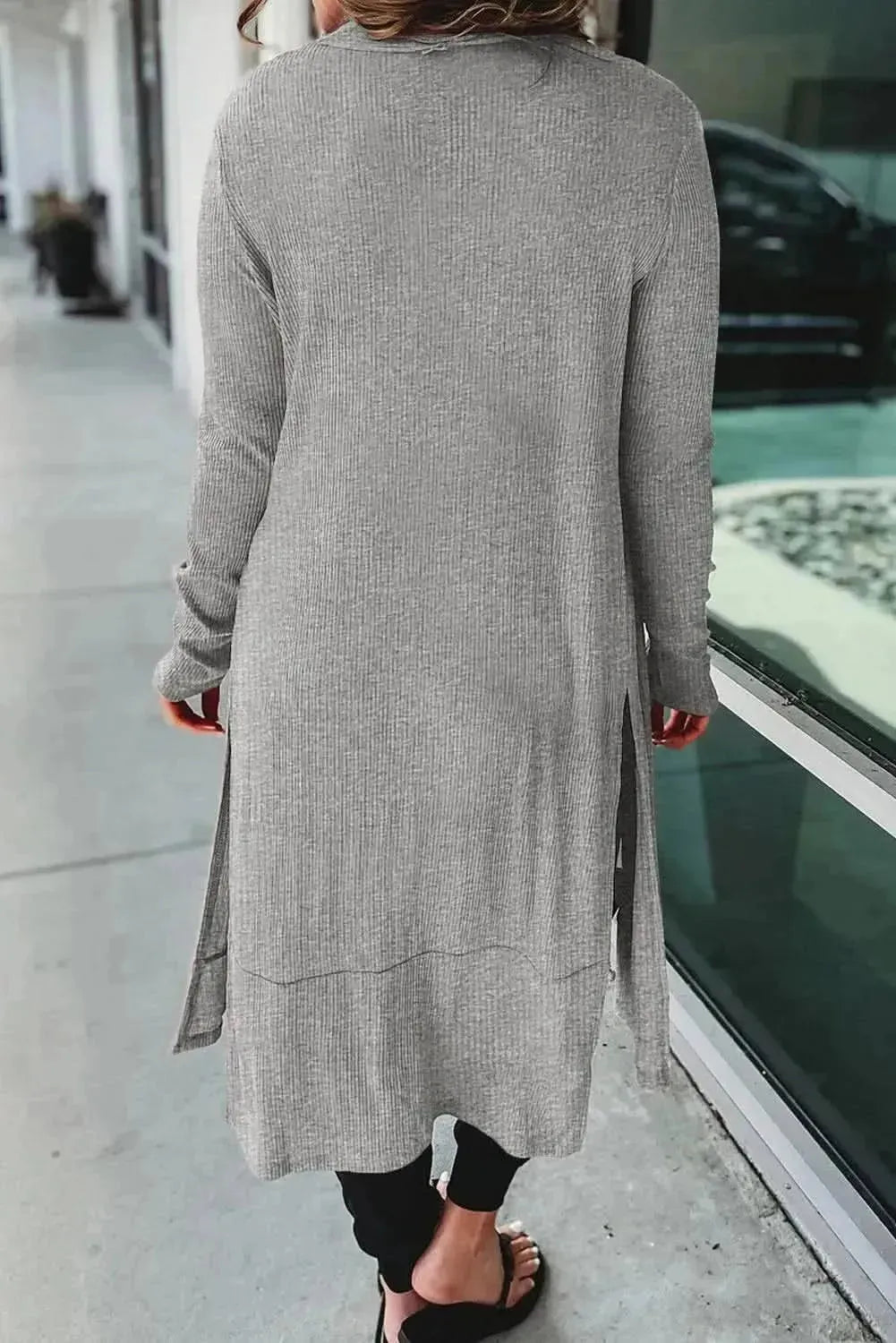 Button Up High-Low Long Sleeve Slit Cardigan - Bad Moms Club
