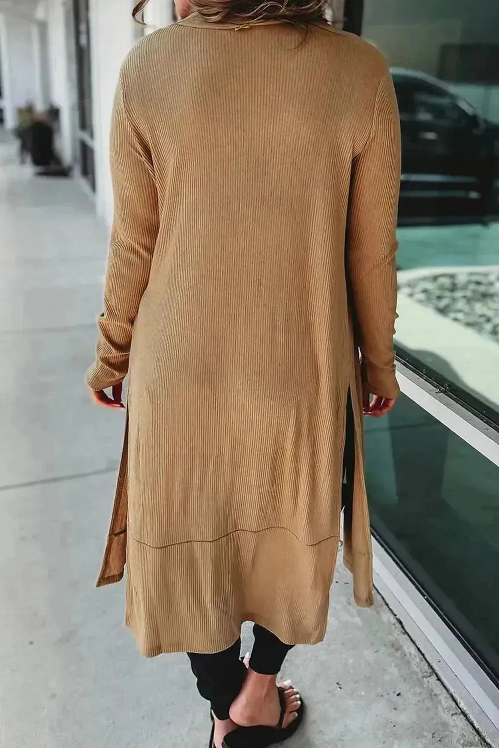 Button Up High-Low Long Sleeve Slit Cardigan - Bad Moms Club