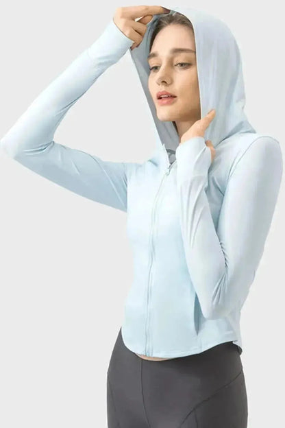 Pocketed Zip Up Hooded Long Sleeve Active Outerwear - Bad Moms Club