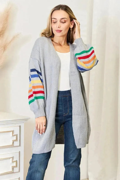 Multicolored Stripe Open Front Longline Cardigan - Bad Moms Club