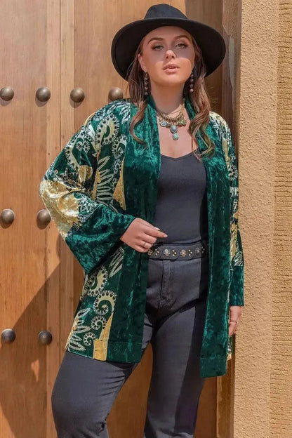 Plus Size Open Front Bohemian Style Long Sleeve Cardigan - Bad Moms Club