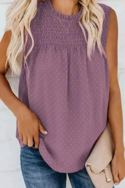 Smocked Tie Back Frill Trim Tank - Bad Moms Club