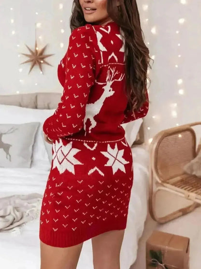 Reindeer Print Tunic Sweater Dress - Bad Moms Club